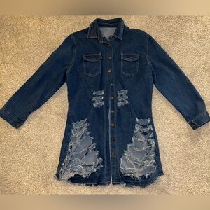 Distressed Denim Long Jacket